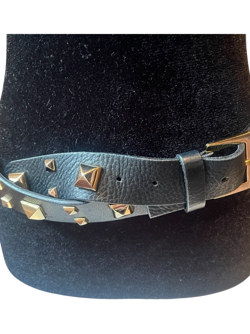 Iceberg Black Leather Belt with Gold Pyramid Studs